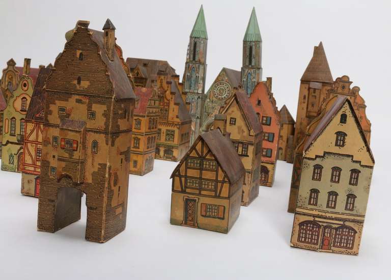 Dutch Rare Antique Toy Paper House Village, Lithograph Paper