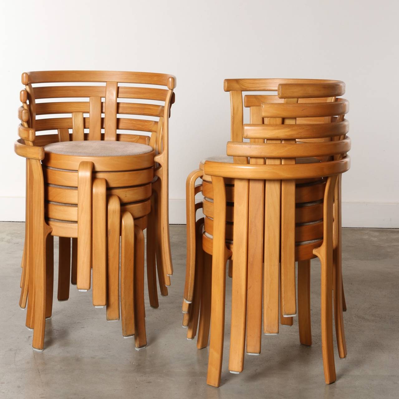 Set of Ten Stacking Birch Dining Chairs by Magnus Olesen, 1960s, Denmark 1