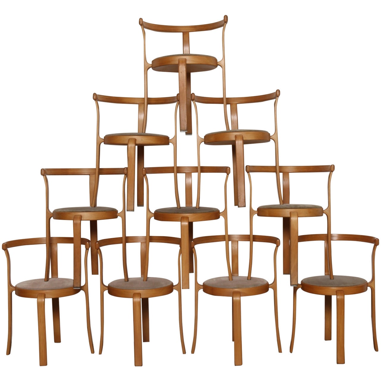 Set of Ten Stacking Birch Dining Chairs by Magnus Olesen, 1960s, Denmark