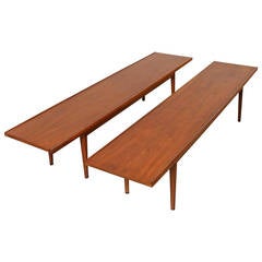 Pair of Walnut Bench Tables by Kipp Stewart for Drexel, 1960s