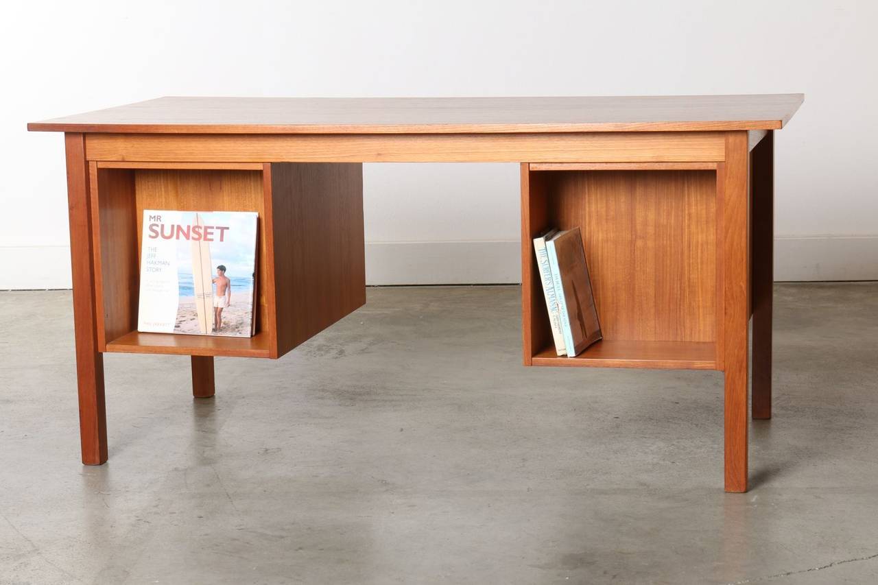 Danish Modern Five-Drawer Teak Partners Desk with Built-in Bookshelf 5