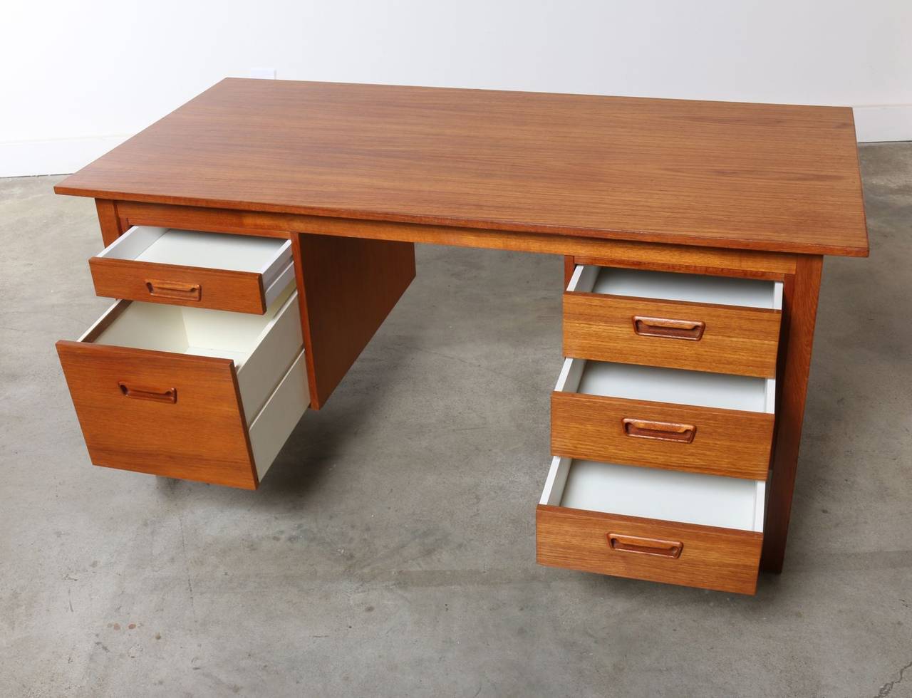 Danish Modern Five-Drawer Teak Partners Desk with Built-in Bookshelf 1