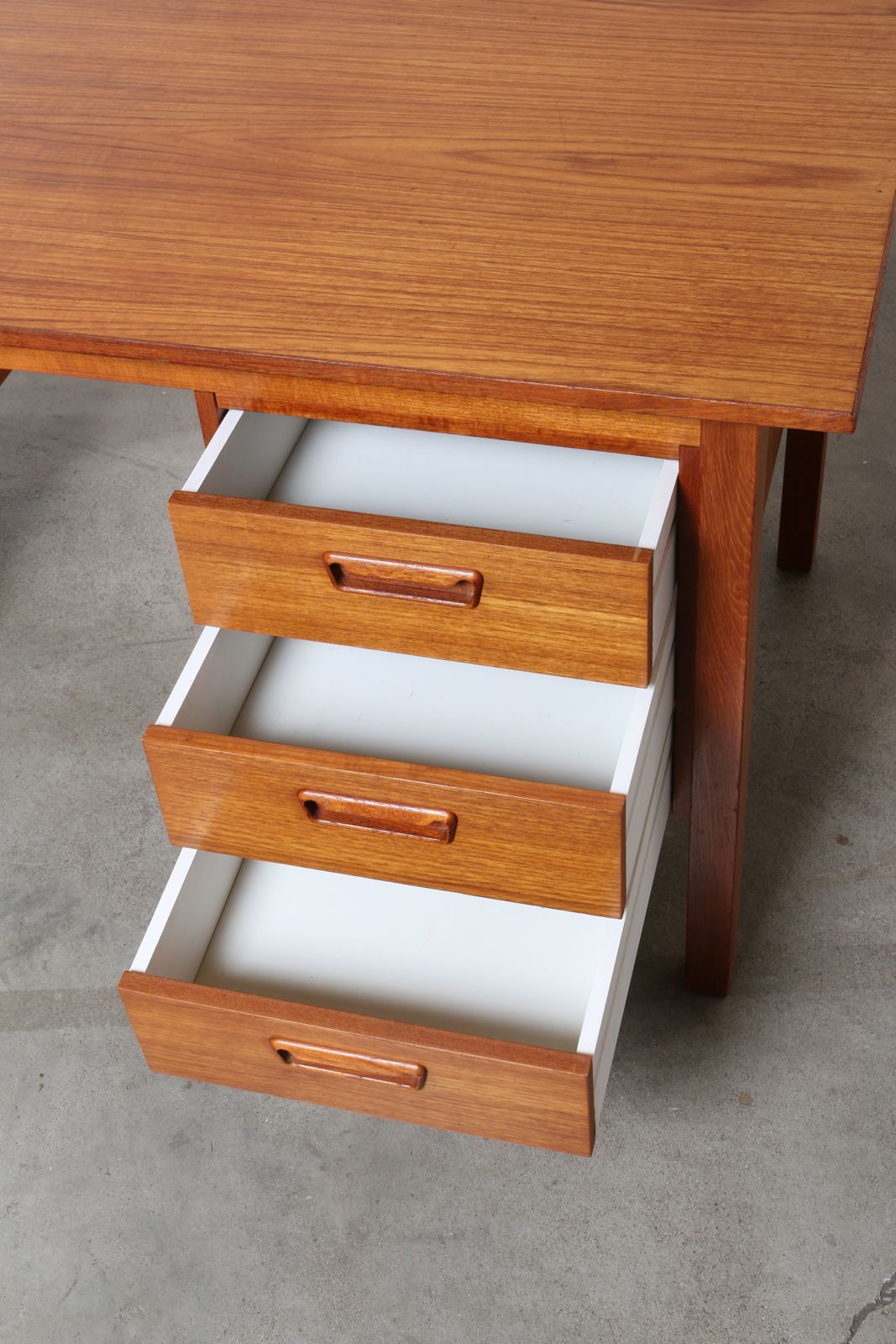 Danish Modern Five-Drawer Teak Partners Desk with Built-in Bookshelf 2