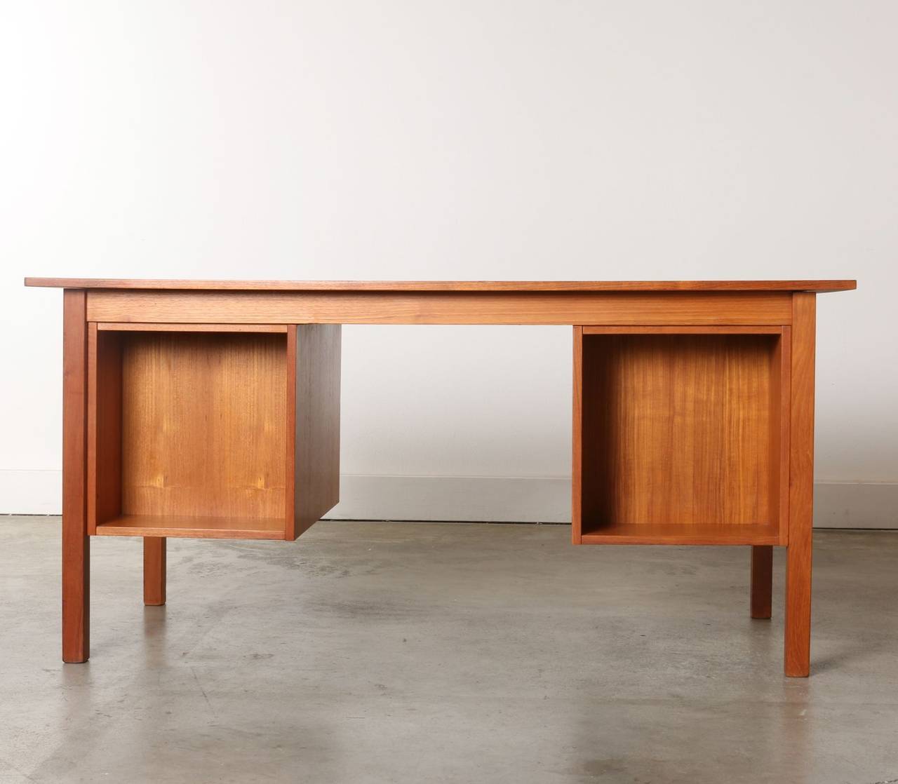 Danish Modern Five-Drawer Teak Partners Desk with Built-in Bookshelf 3