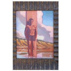 Vintage California Surf Rider Painting by Wade