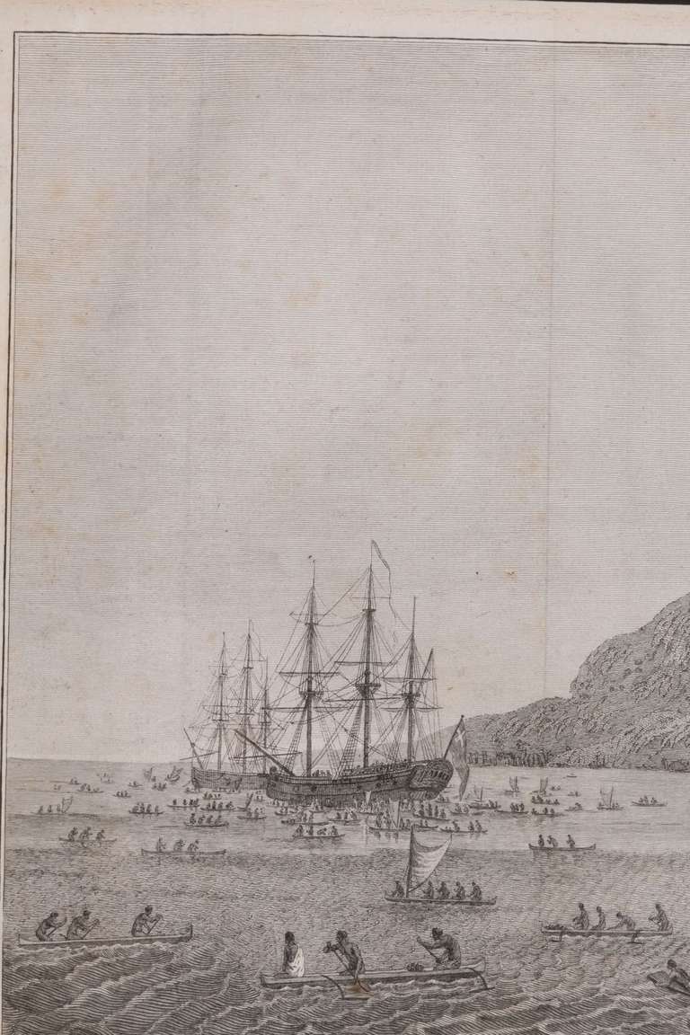 Paper John Webber Engraving of Kealekekua Bay, Hawaii From Captain Cook's Third Voyage Atlas, London 1784