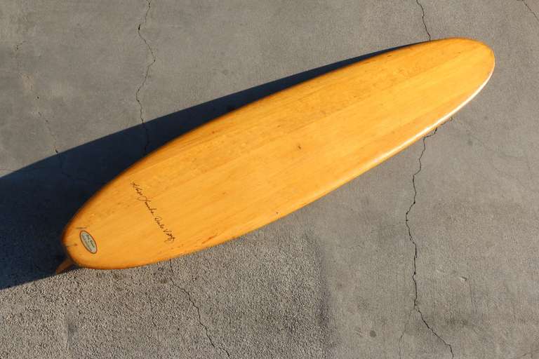 American Rare and Important Velzy and Jacobs Balsa Wood Surfboard - Signed, 1956 Venice California