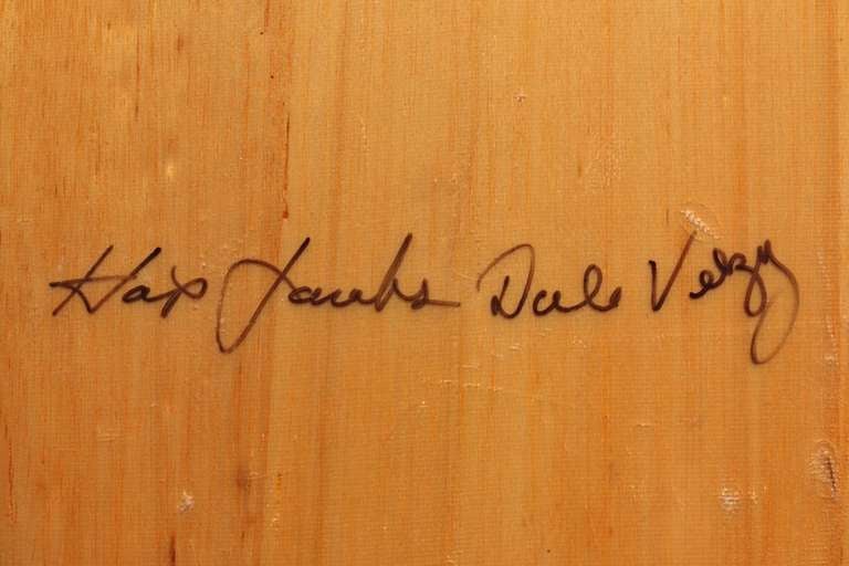 This balsa surfboard was created AND SIGNED BY two of the most influential surfboard shapers of the 20th Century: Hap Jacobs and Dale Velzy. Known as The Pig, this revolutionary design is wide at the back and narrow at the nose; allowing for easy