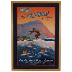 Vintage Extremely Rare and Original, "Fly Pan Am to Hawaii by Clipper" Poster, 1940s