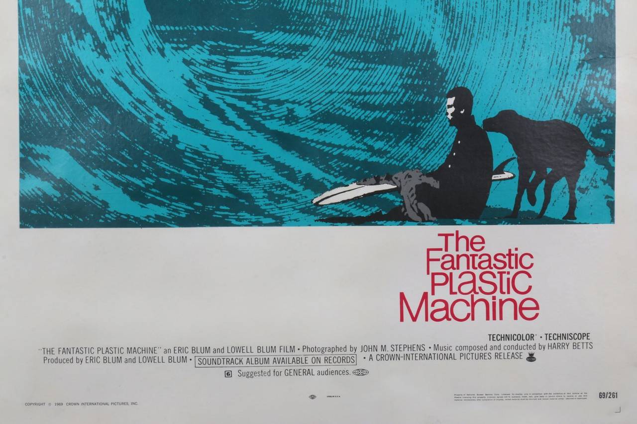 Mid-Century Modern Original Vintage 1969 Surf Movie Poster, the Fantastic Plastic Machine