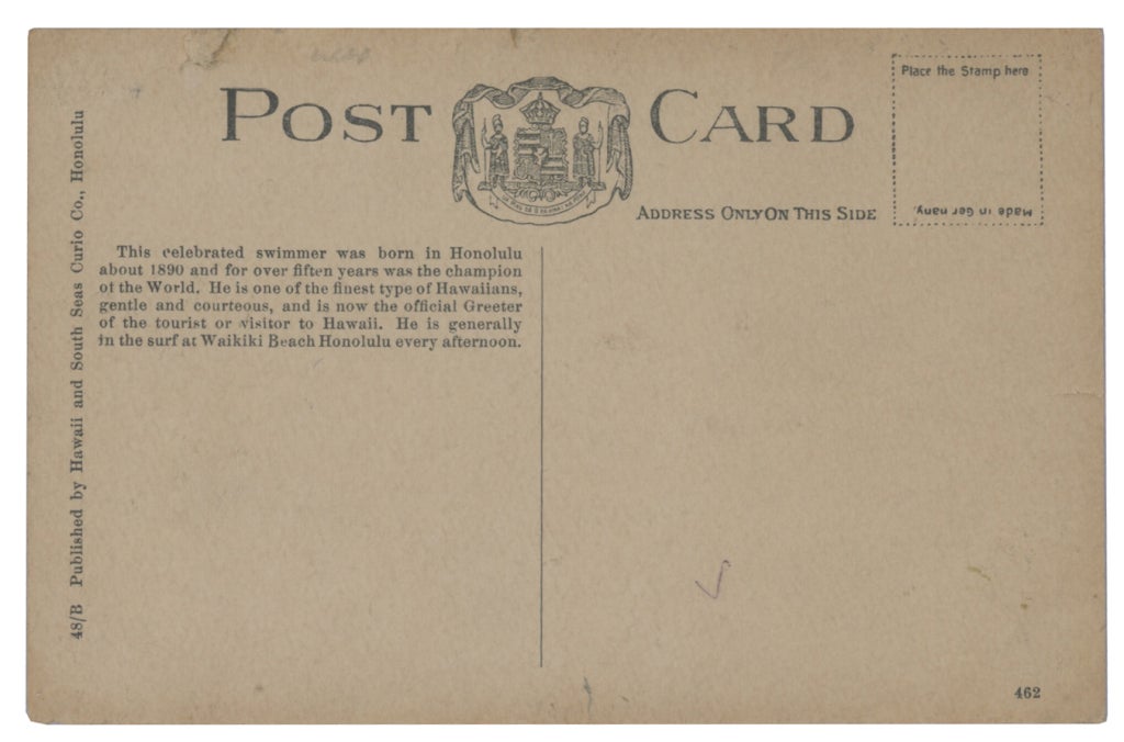Duke Kahanamoku, Vintage Surfing Postcard, Circa 1910