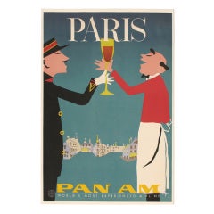 Retro Rare PAN AM Paris Wine Lovers Poster, Original