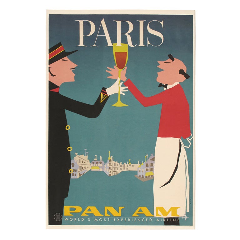 Rare PAN AM Paris Wine Lovers Poster, Original