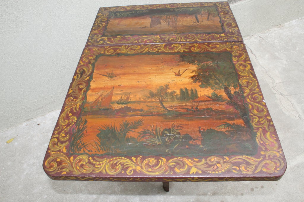 European Split Gateleg Hand-Painted Dropleaf Wooden Occasional Table Late 17th Century