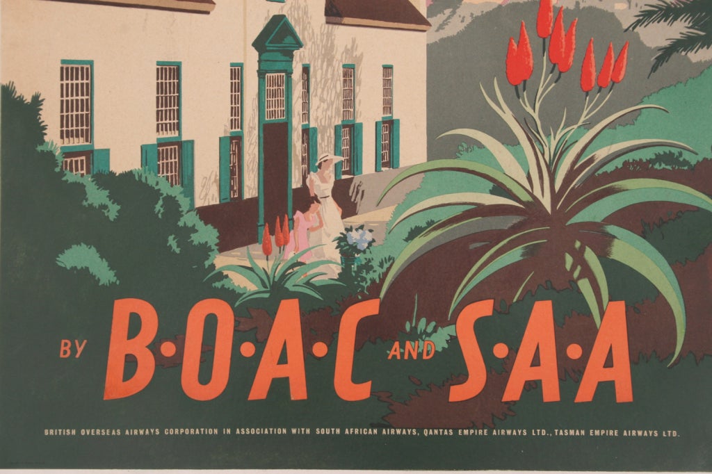 Mid-20th Century Original 1940s BOAC South Africa Airline Travel Poster