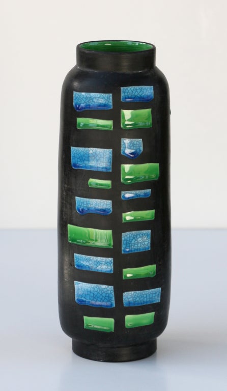 Mid-Century Modern RAYMOR VASE, Mid-Century Italian Design, Blue, Green and Matte Black For Sale