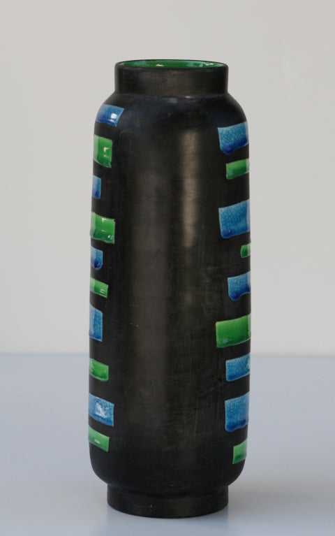 Ceramic RAYMOR VASE, Mid-Century Italian Design, Blue, Green and Matte Black For Sale