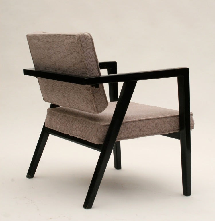 Unusual black lacquer Franco Albini Armchair Pair.  Designed in 1949 for Knoll Associates. Wonderful original patina on solid wood frame.   Architectural lines and excellent design.