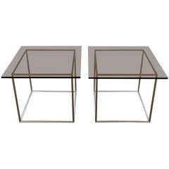 Pair of Open Cube & Smoked Glass Side Tables