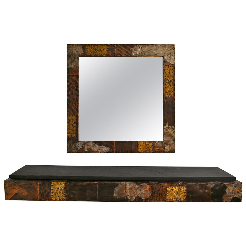 Brutalist Mirror and Console Table by Paul Evans