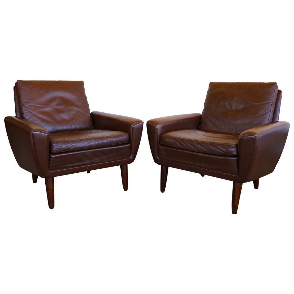 Pair of Leather and Rosewood Lounge Chairs by  G. Thams for A/S Vejen