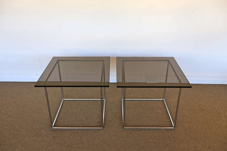 Pair of Open Cube & Smoked Glass Side Tables
