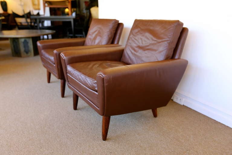 Pair of Leather and Rosewood Lounge Chairs by  G. Thams for A/S Vejen 1