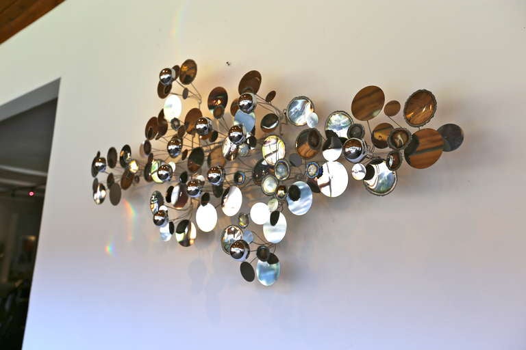 Mid-Century Modern Chrome Raindrop Wall Sculpture by Curtis Jere 70's