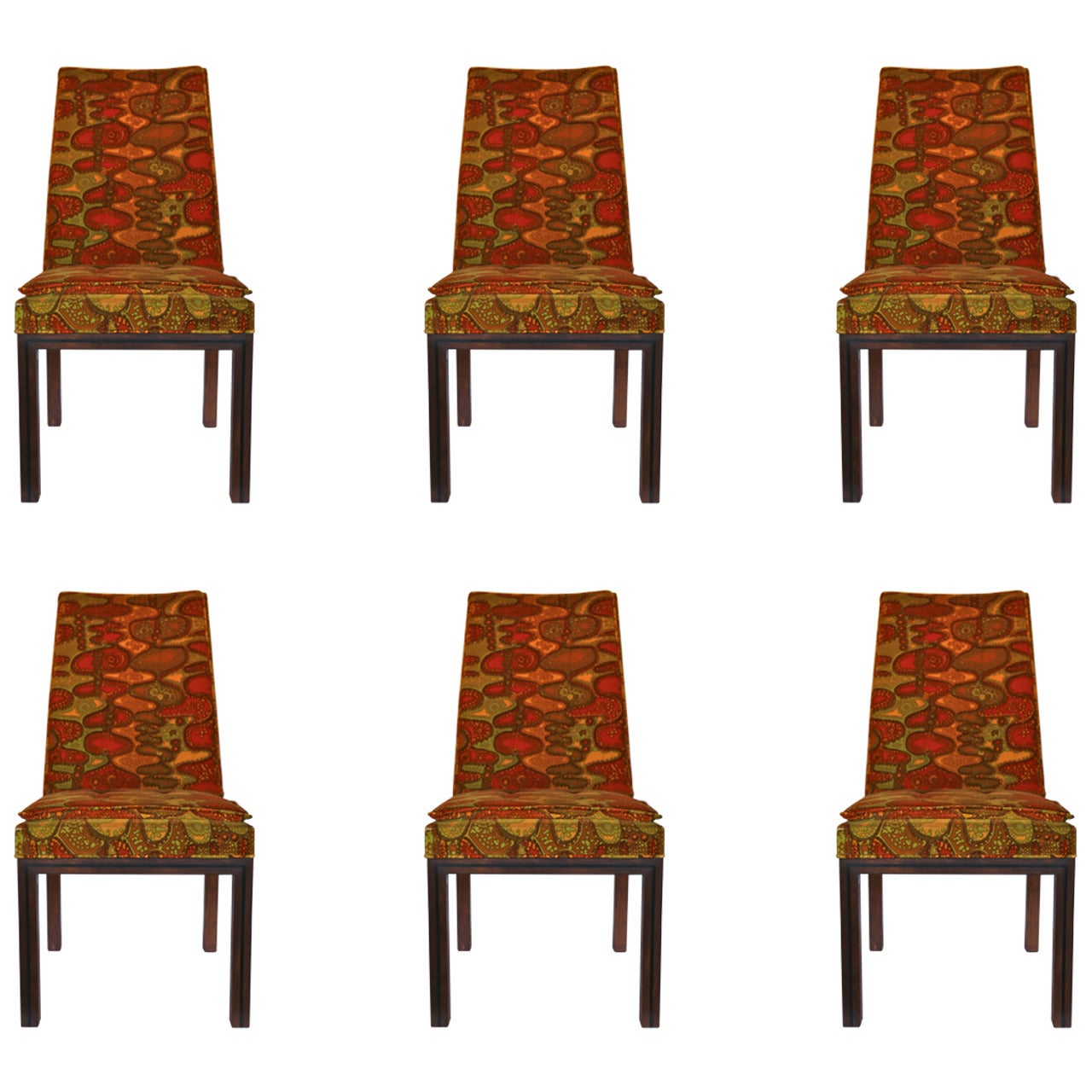 Set of Six Dining Chairs by Robert Baron with Original Jack Lenor Larsen Fabric