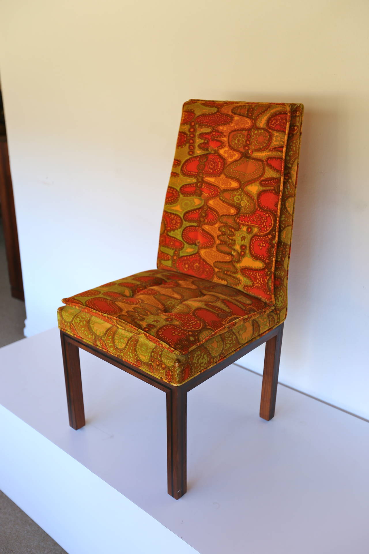 20th Century Set of Six Dining Chairs by Robert Baron with Original Jack Lenor Larsen Fabric