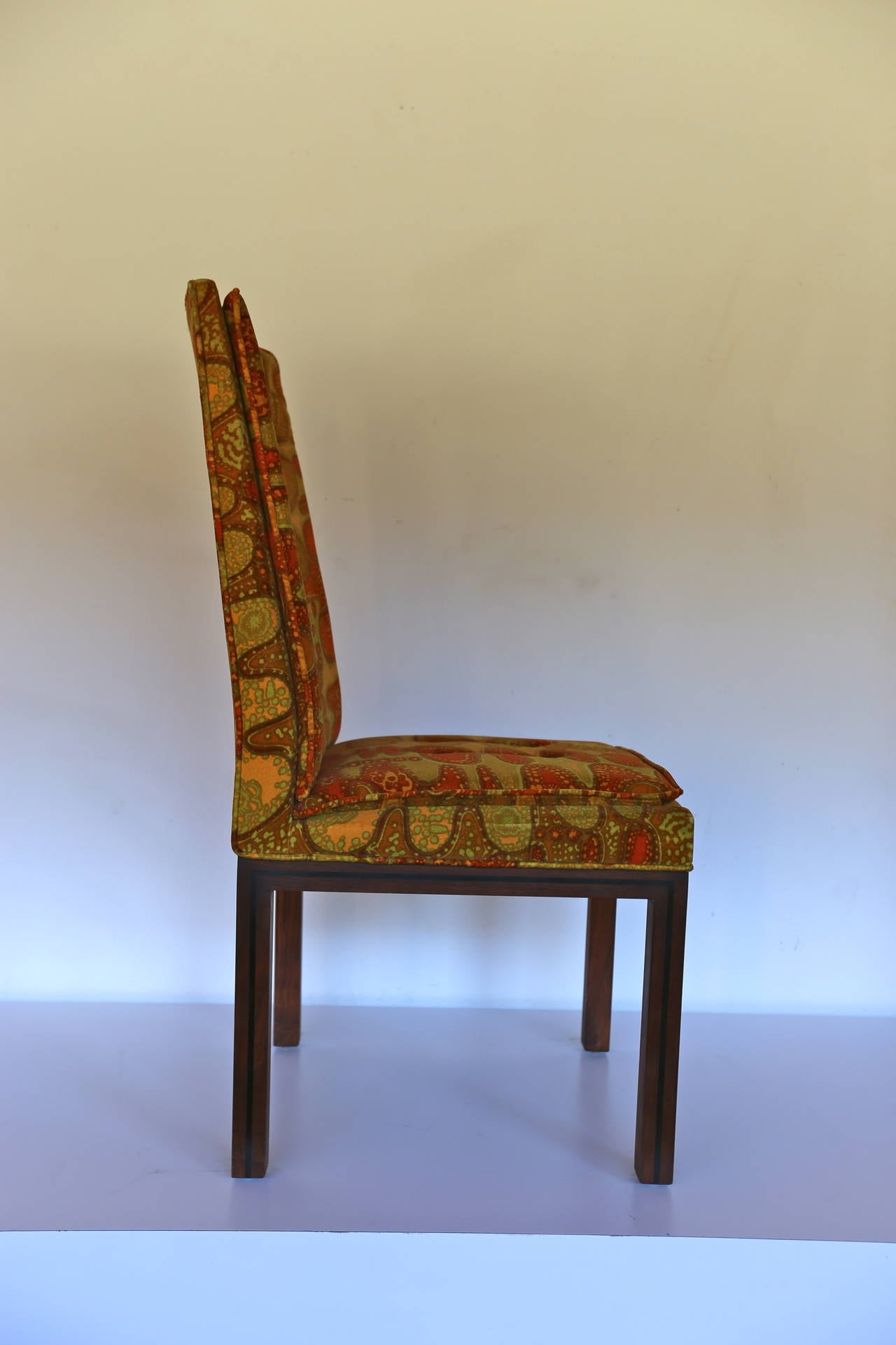 Velvet Set of Six Dining Chairs by Robert Baron with Original Jack Lenor Larsen Fabric