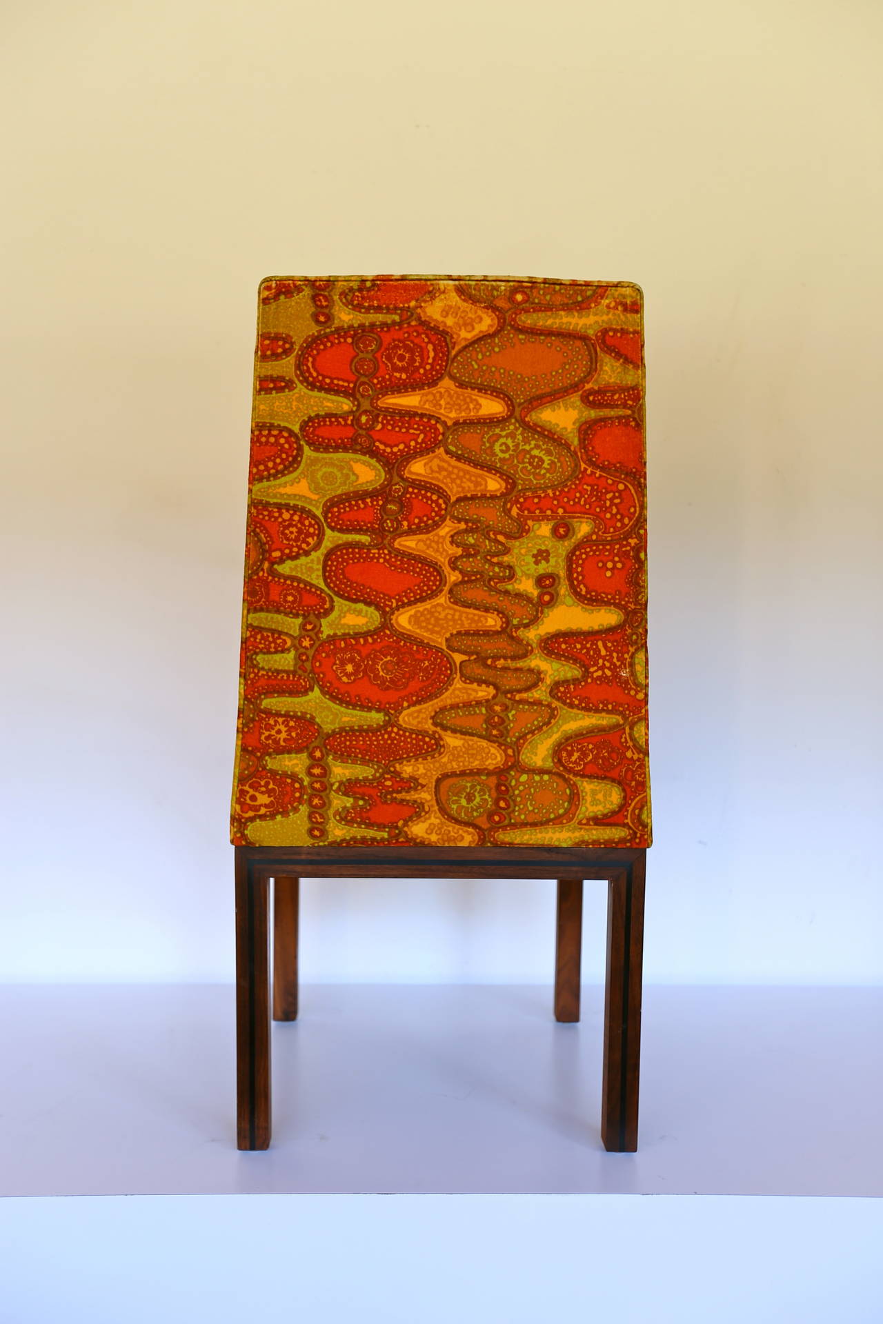 Mid-Century Modern Set of Six Dining Chairs by Robert Baron with Original Jack Lenor Larsen Fabric
