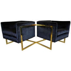 Pair of Brass Milo Baughman " T " Bar Lounge Chairs