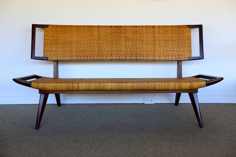 Paul Laszlo caned sofa bench.