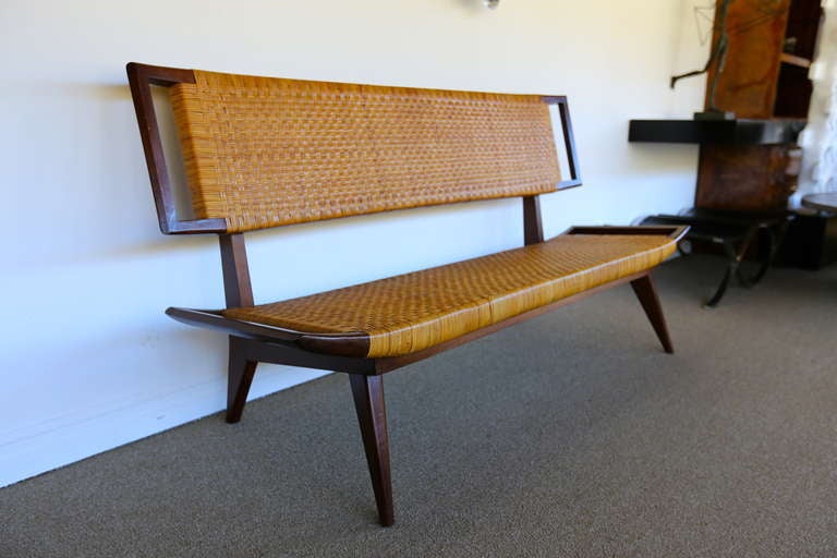 Paul Laszlo Caned Sofa Bench In Excellent Condition In Costa Mesa, CA