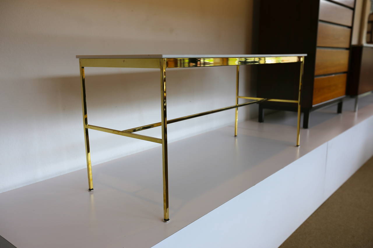 Mid-Century Modern Polished Brass and Vitrolite Console Table by Paul McCobb