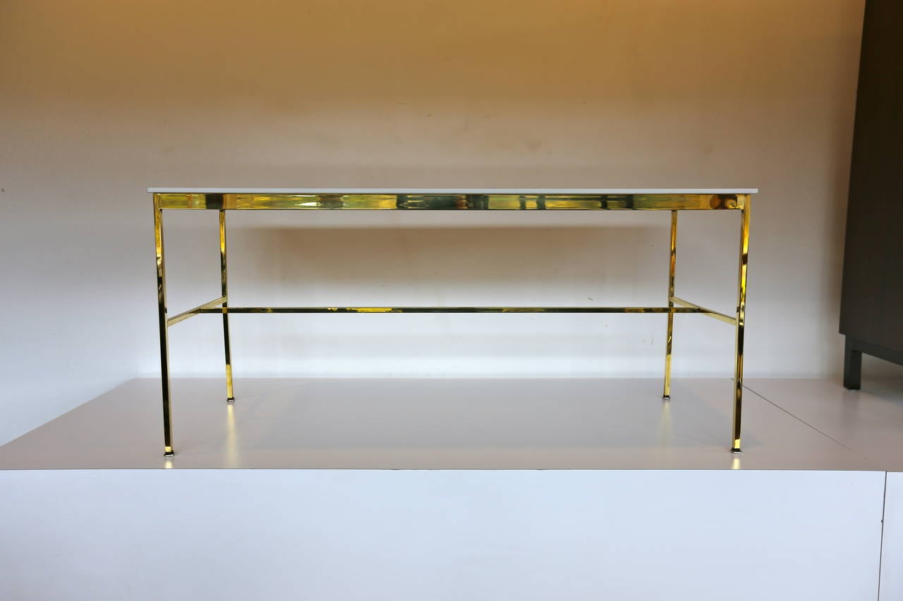 Polished Brass and Vitrolite Console Table by Paul McCobb.