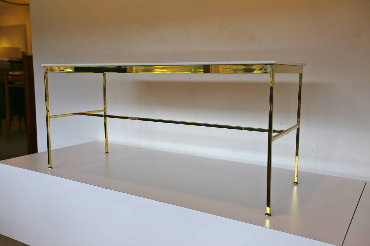 Polished Brass and Vitrolite Console Table by Paul McCobb In Good Condition In Costa Mesa, CA
