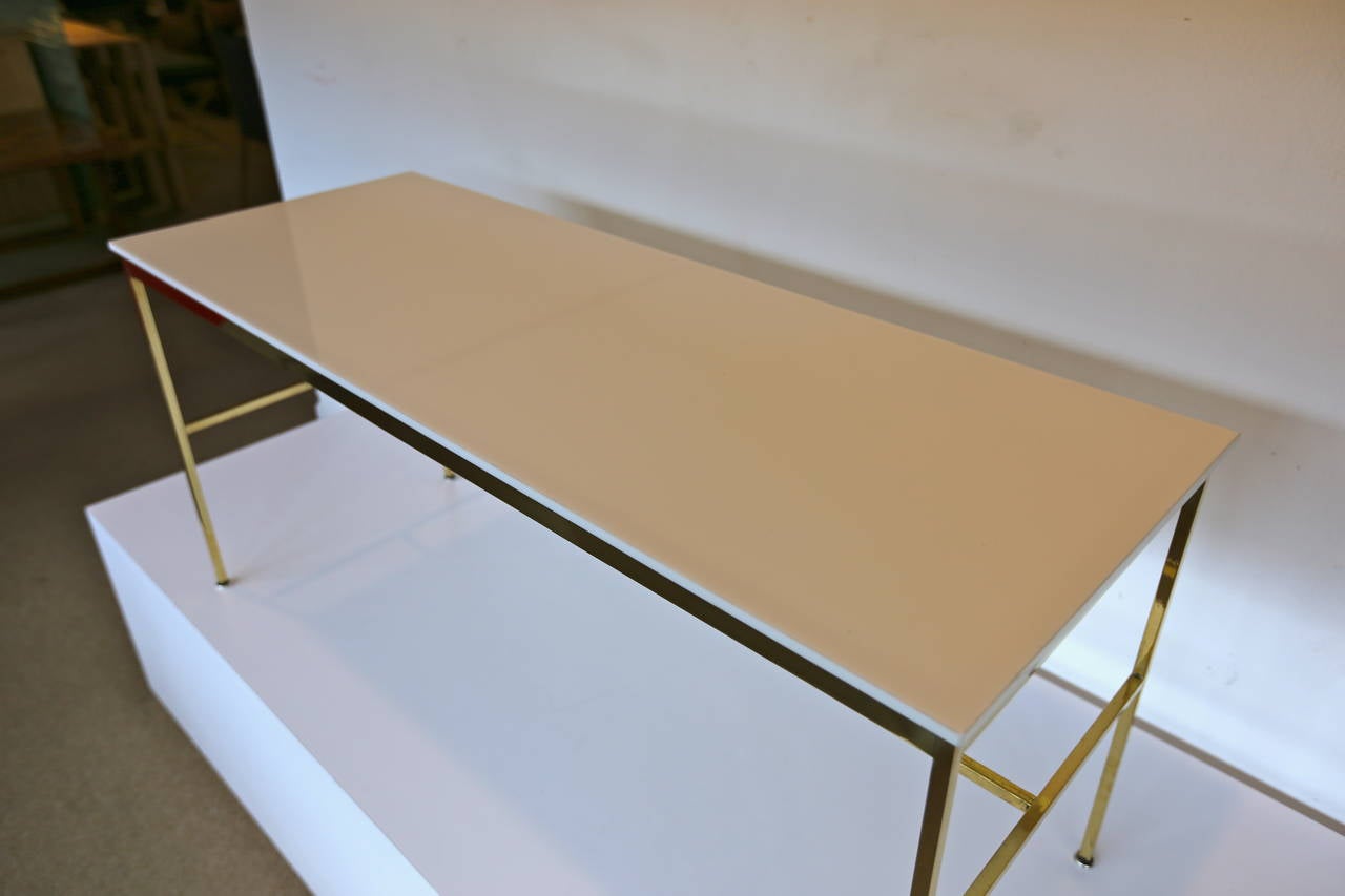 Polished Brass and Vitrolite Console Table by Paul McCobb 1
