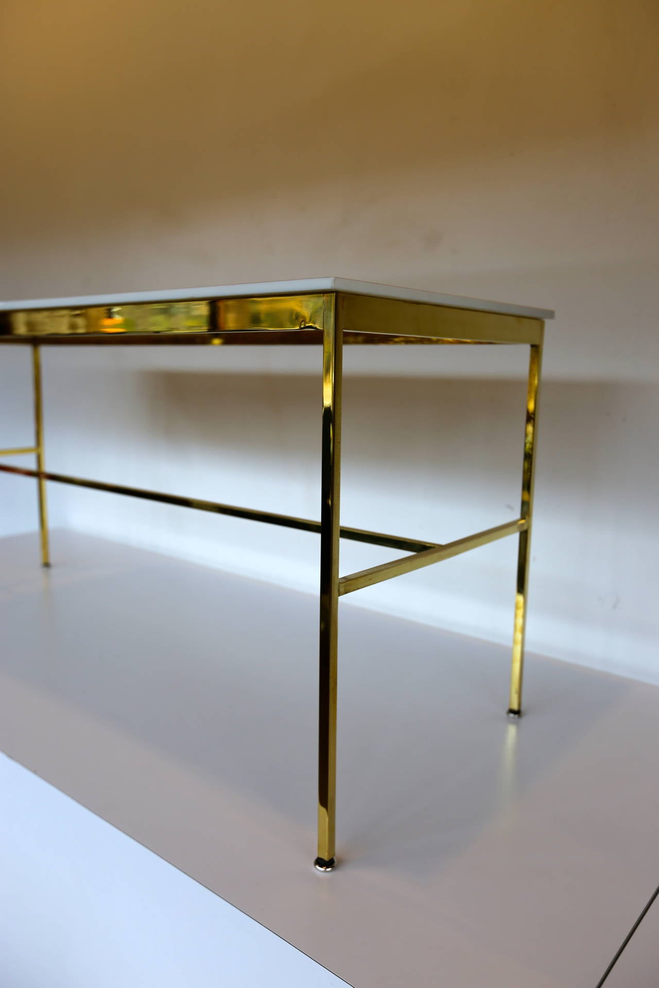 Polished Brass and Vitrolite Console Table by Paul McCobb 3