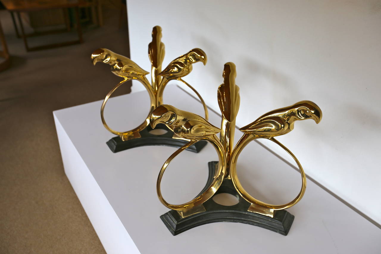 American Pair of Brass Parrot Side Tables