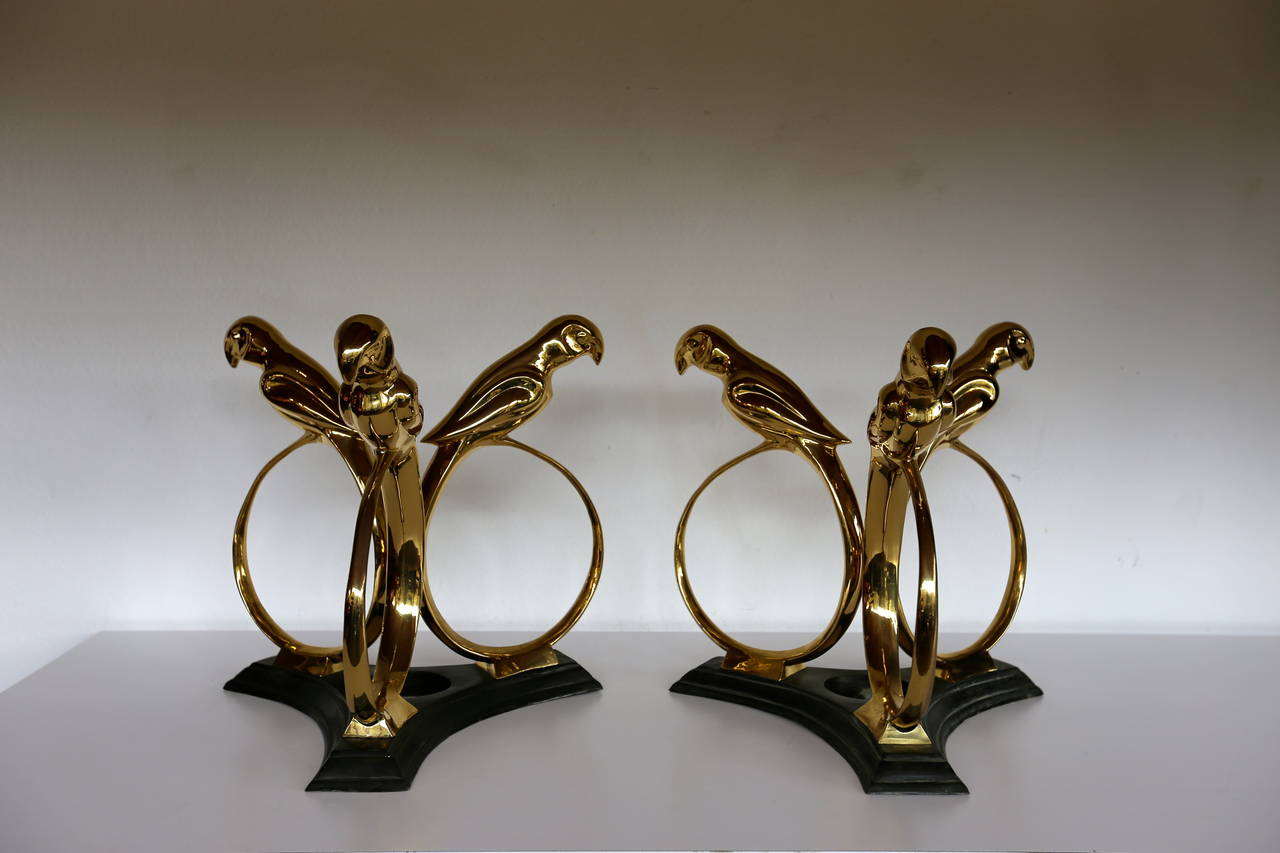 Cast Pair of Brass Parrot Side Tables
