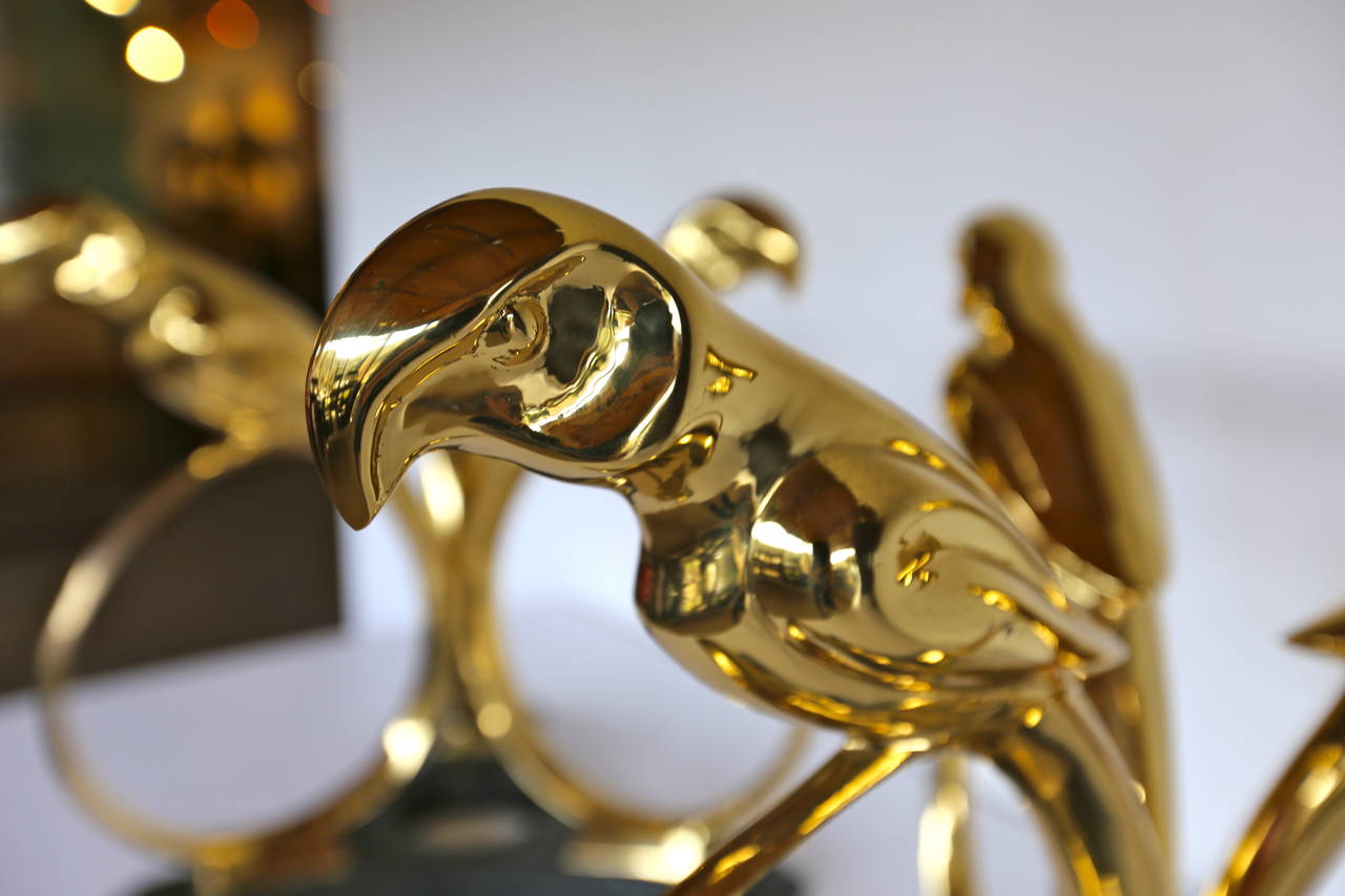 Art Deco Pair of Brass Parrot Side Tables