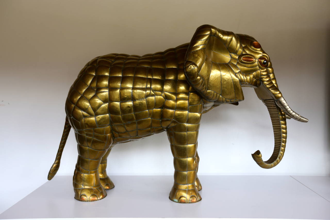 Large Brass Elephant Sculpture by Sergio Bustamante at 1stDibs