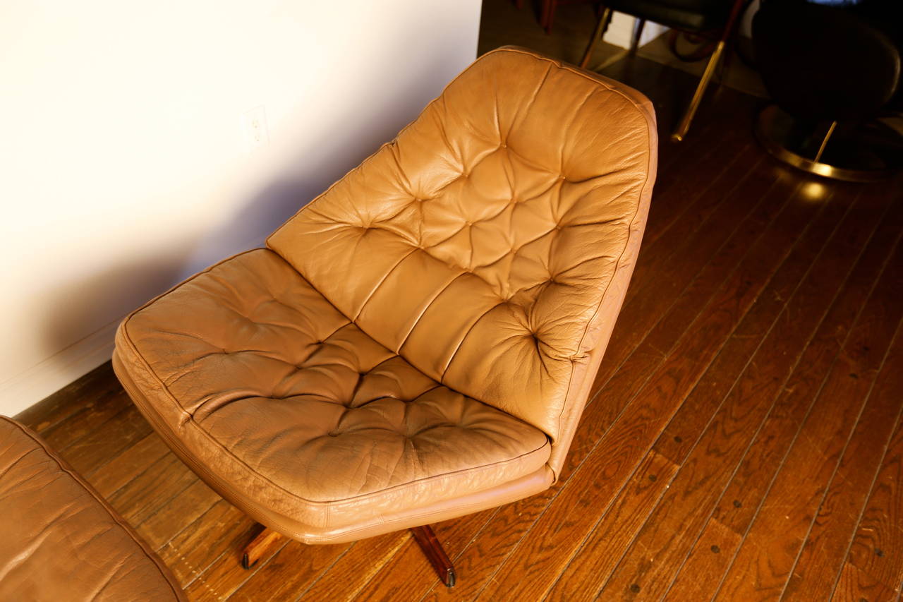 20th Century Leather Lounge Chair and Ottoman by H.W. Klein