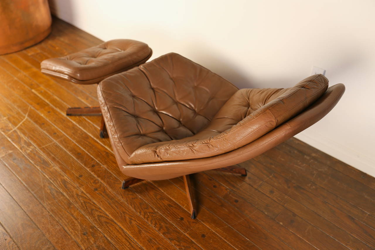 Danish Leather Lounge Chair and Ottoman by H.W. Klein