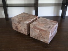 Pair Of Rose Marble Cube Side Tables