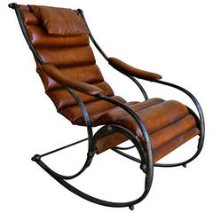 Sculptural Leather and Steel Rocking Chair
