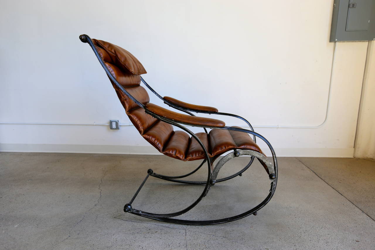 Sculptural Leather and Steel Rocking Chair 2