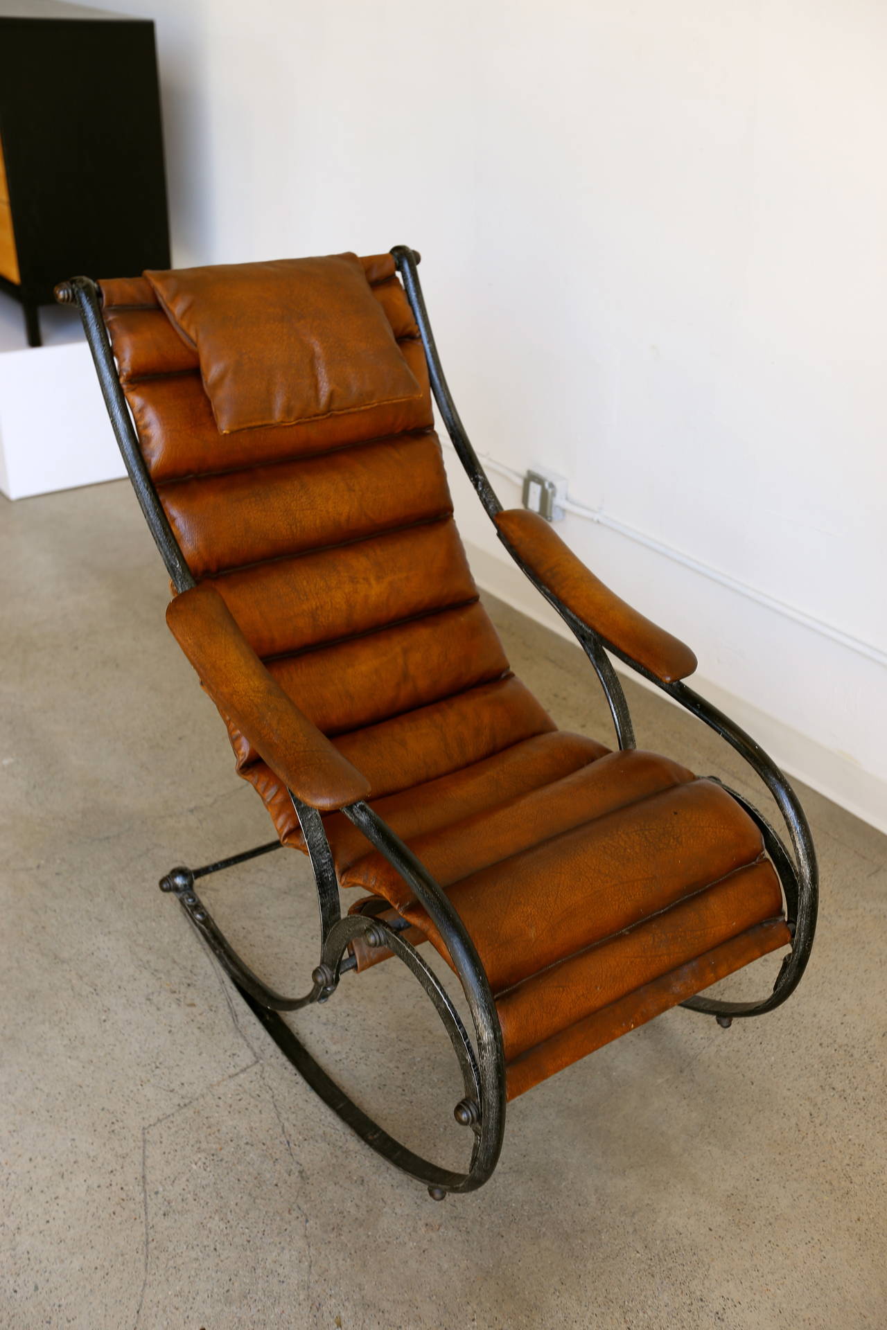 Sculptural Leather and Steel Rocking Chair 4